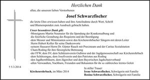 Traueranzeige Josef Schwarzfischer