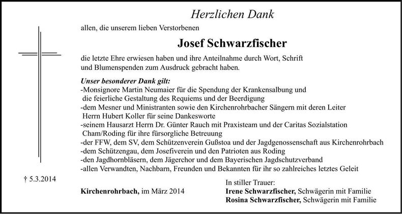 Traueranzeige Josef Schwarzfischer