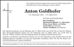 Traueranzeige Anton Goldhofer