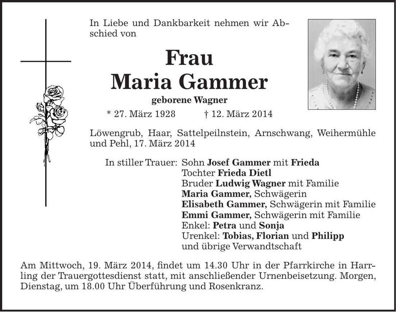 Traueranzeige Maria Gammer