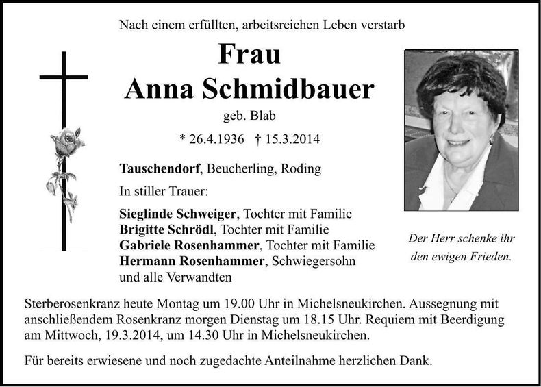 Traueranzeige Anna Schmidbauer