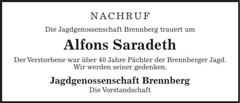 Traueranzeige Alfons Saradeth
