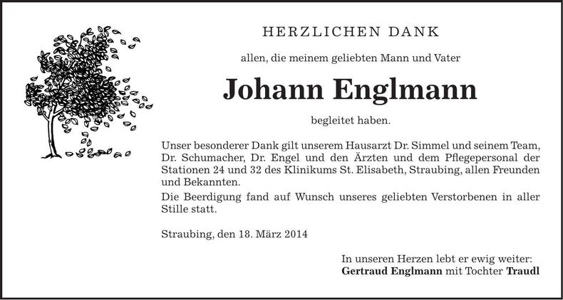 Traueranzeige Johann Englmann