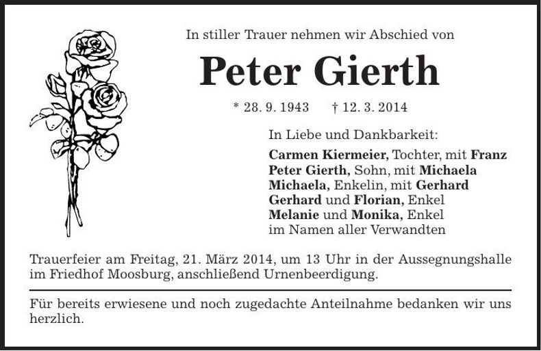 Traueranzeige Peter Gierth