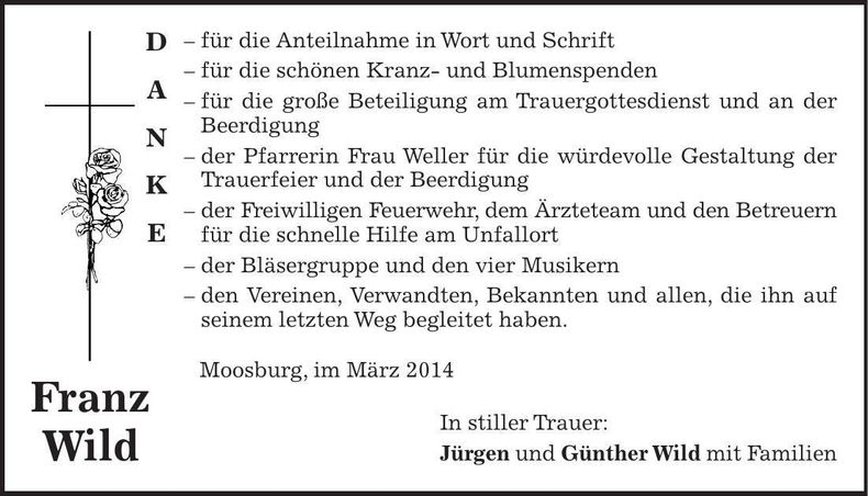 Traueranzeige Franz Wild