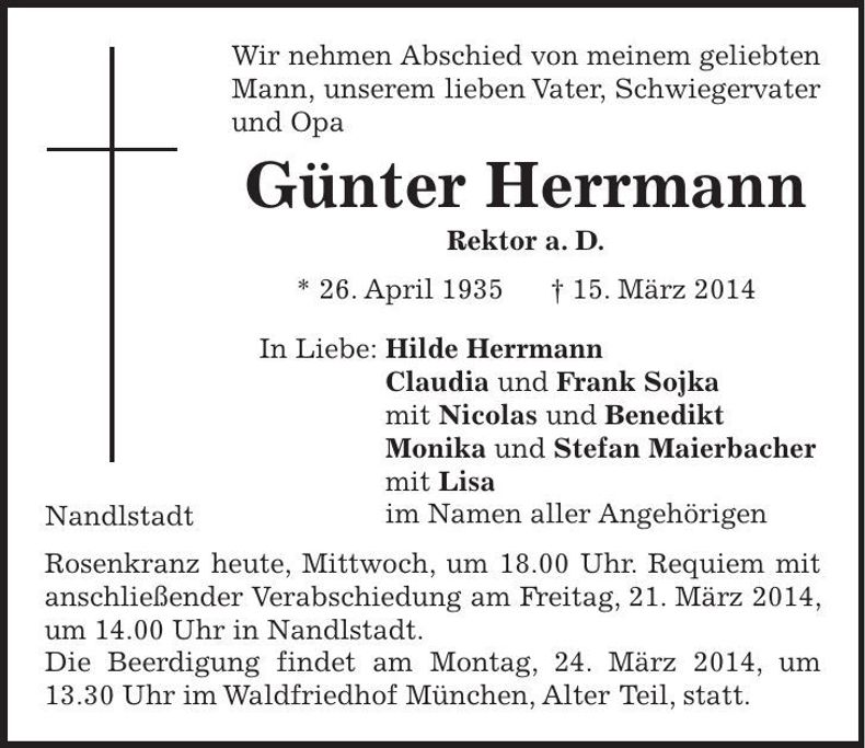 Traueranzeige Günter Herrmann