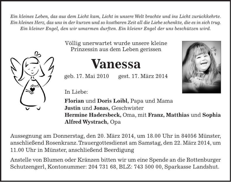 Traueranzeige Vanessa Loibl