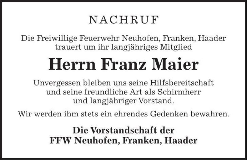 Traueranzeige Franz Maier