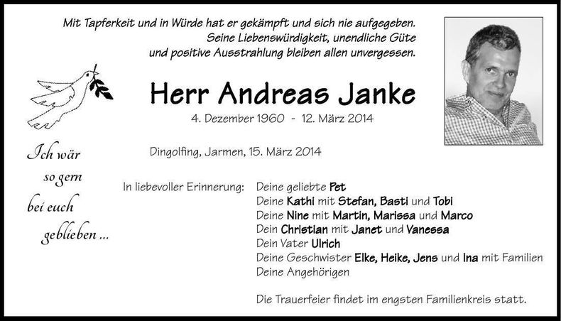 Traueranzeige Andreas Janke