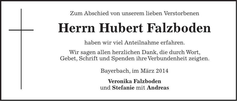 Traueranzeige Hubert Falzboden