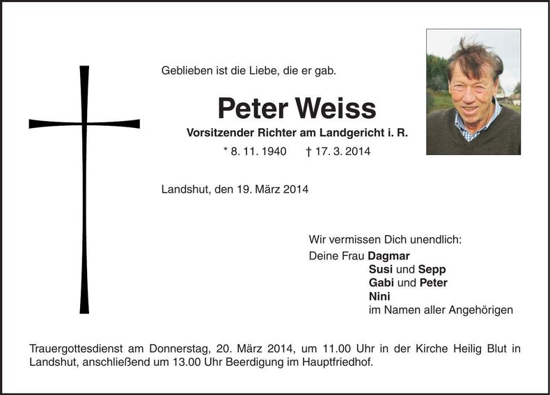 Traueranzeige Peter Weiss