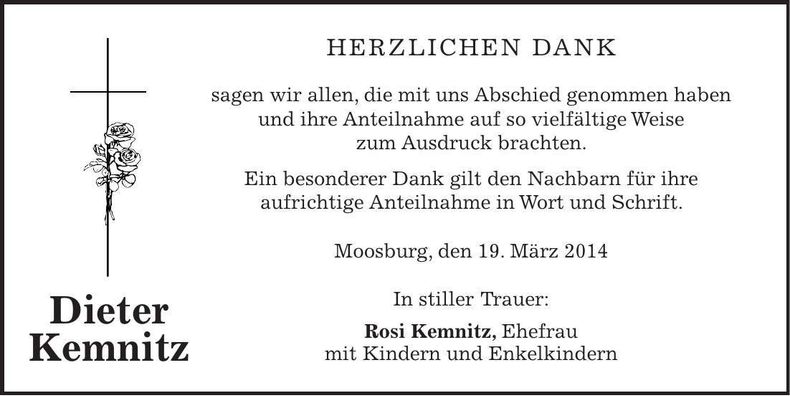 Traueranzeige Dieter Kemnitz