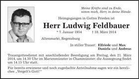 Traueranzeige Ludwig Feldbauer