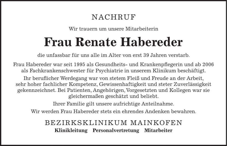 Traueranzeige Renate Habereder