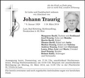 Traueranzeige Johann Traurig