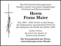 Traueranzeige Franz Maier
