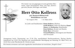 Traueranzeige Otte Kollross