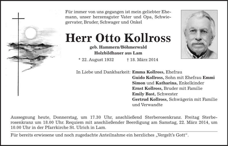 Traueranzeige Otte Kollross