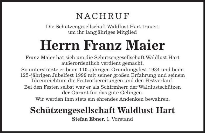 Traueranzeige Franz Maier