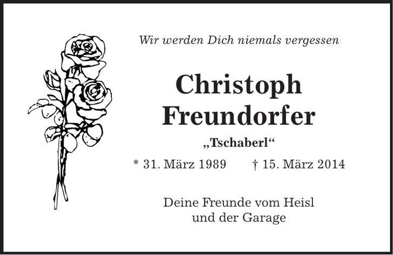 Traueranzeige Christoph Freundorfer