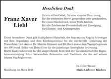 Traueranzeige Franz Xaver Liebl