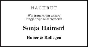 Traueranzeige Sonja Haimerl