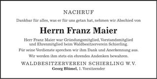 Traueranzeige Franz Maier