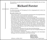 Traueranzeige Richard Forster