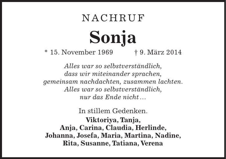 Traueranzeige Sonja 
