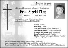 Traueranzeige Sigrid Förg