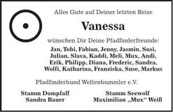 Traueranzeige Vanessa Loibl