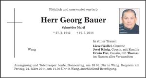 Traueranzeige Georg Bauer