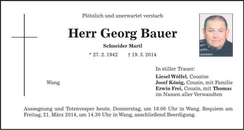 Traueranzeige Georg Bauer