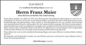 Traueranzeige Franz Maier