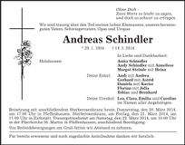 Traueranzeige Andreas Schindler