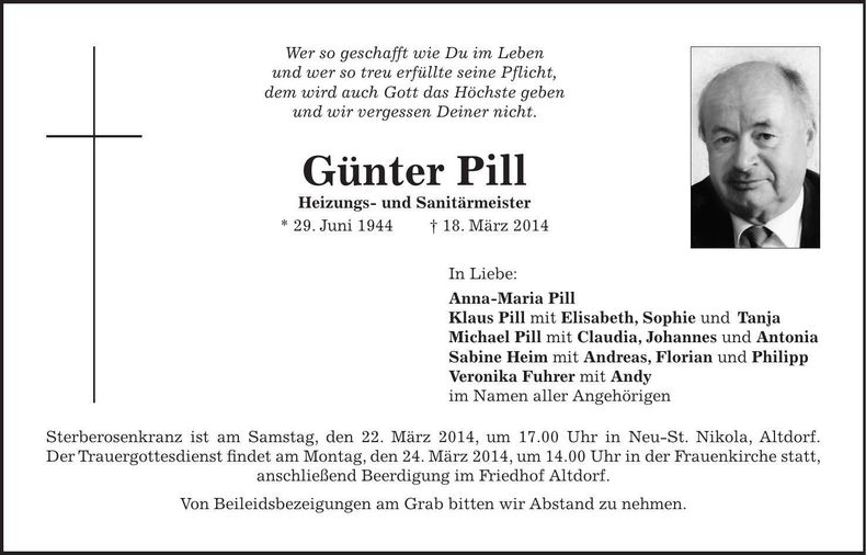 Traueranzeige Günter Pill