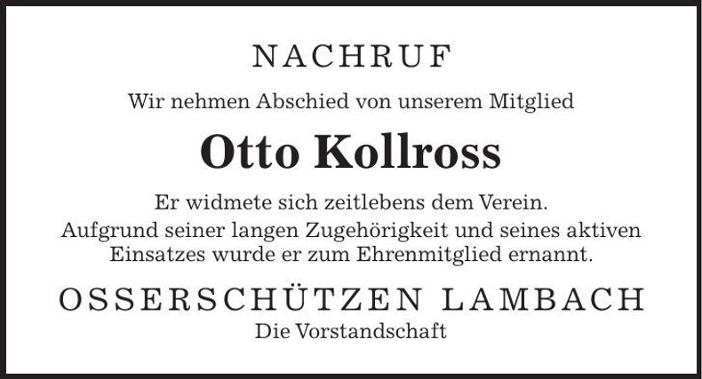 Traueranzeige Otto Kollross