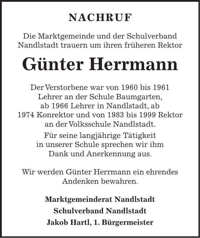 Traueranzeige Günter Herrmann