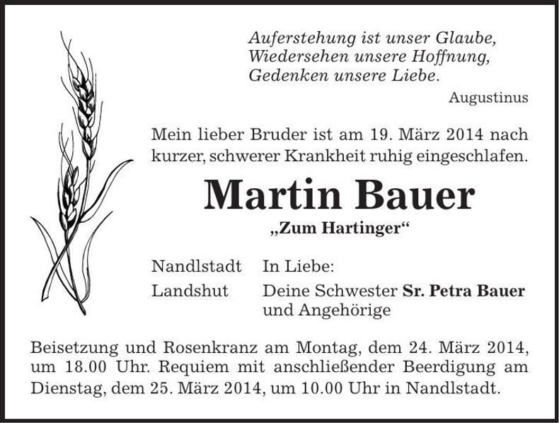 Traueranzeige Martin Bauer