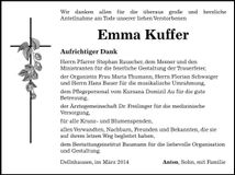 Traueranzeige Emma Kuffer