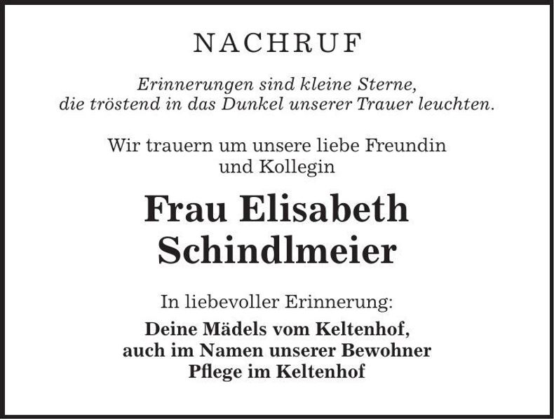 Traueranzeige Elisabeth Schindlmeier