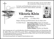 Traueranzeige Viktoria Klein