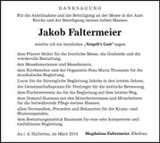 Traueranzeige Jakob Faltermeier