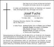 Traueranzeige Josef Fuchs