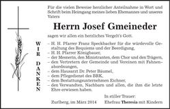 Traueranzeige Josef Gmeineder