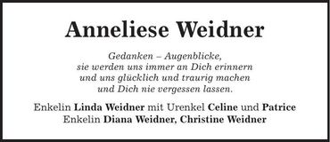 Traueranzeige Anneliese Weidner