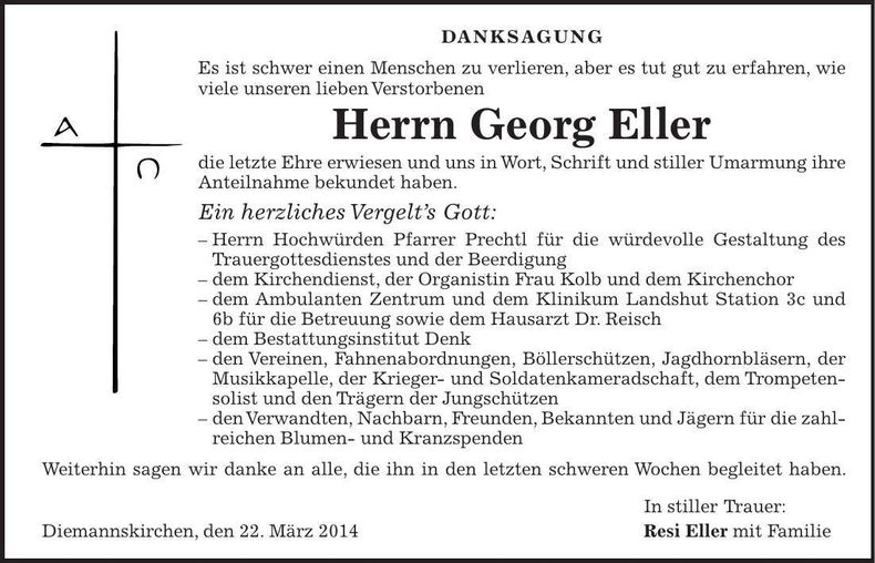 Traueranzeige Georg Eller