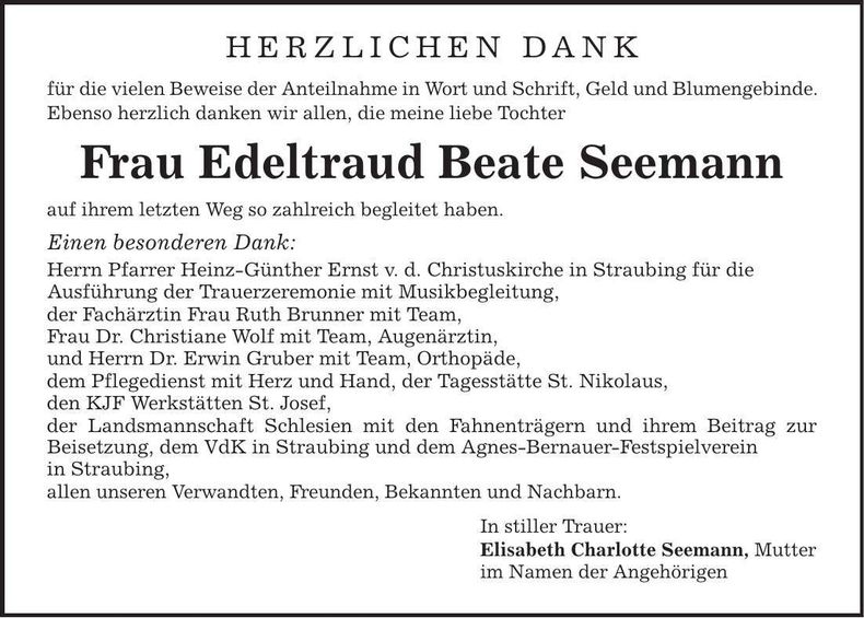 Traueranzeige Edeltraud Beate Seemann