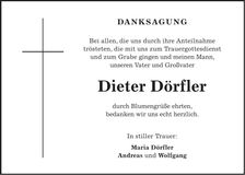 Traueranzeige Dieter Dörfler