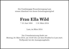 Traueranzeige Ella Wild
